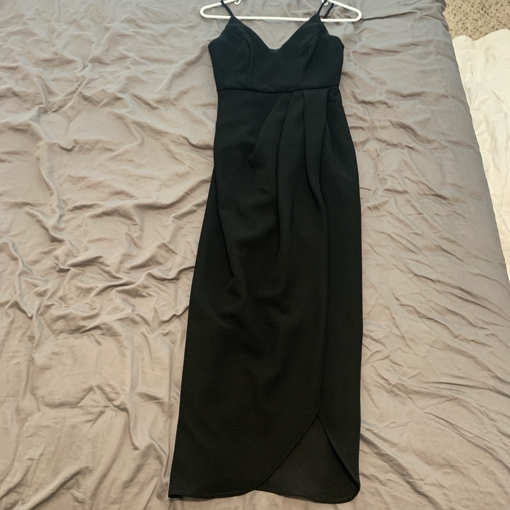 Black bridesmaid/special occasion wrap style dress, size 2
